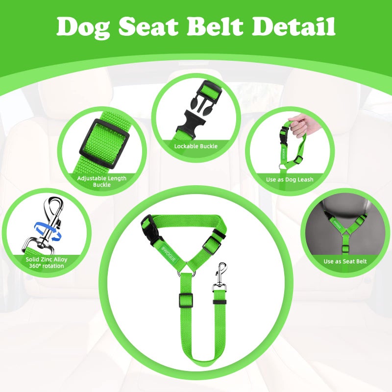 BWOGUE 2 Packs Dog Cat Safety Seat Belt Strap Car Headrest Restraint Adjustable Nylon Fabric Dog Restraints Vehicle Seatbelts Harness Green - Image 3